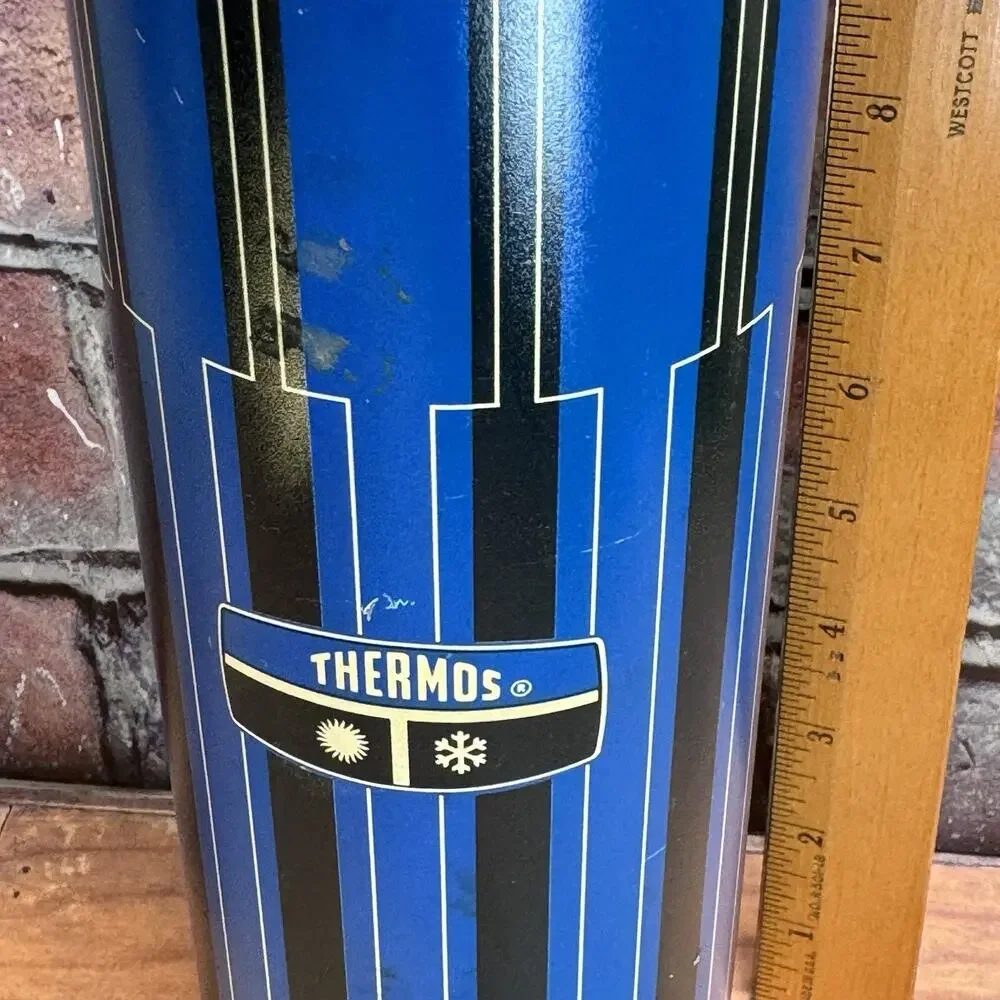 Vintage 70s King Seeley Thermos Blue and Black Hot Cold Vacuum‎ Bottle Cup PROP